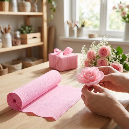 Blomsterhandler crepepapir lyserød 50x250cm | Floristik24.dk
