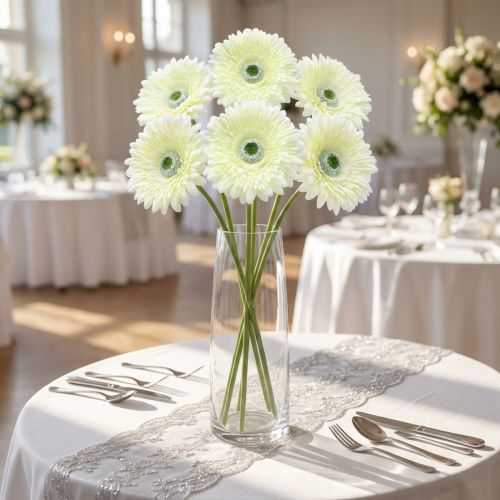 Gerbera kunsthvid 62cm 6 stk | Floristik24.dk