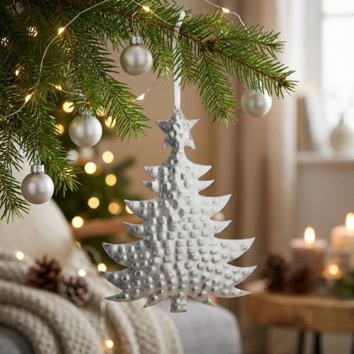 Juletræsvedhæng, adventsdekoration, metaldekoration til jul, sølv 20,5×15,5cm | Floristik24.dk