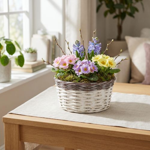 Dekorativ rund plantekurv Ø20cm Hvid Brun Forårsdekoration | Floristik24.dk