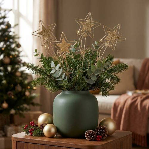 Deco stik stjerne guld glitrende H54cm 4 stk | Floristik24.dk