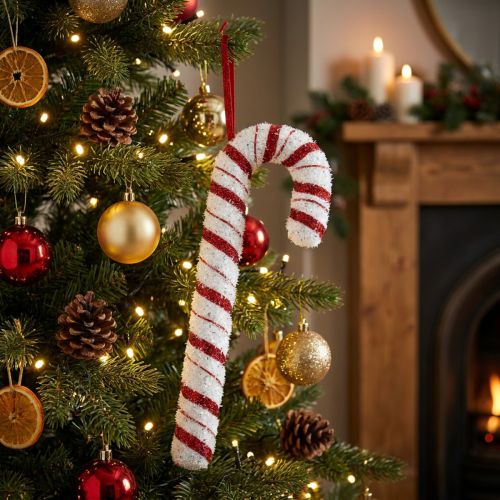 Deco Candy Cane Jul Rød Hvid Stribet H34cm | Floristik24.dk