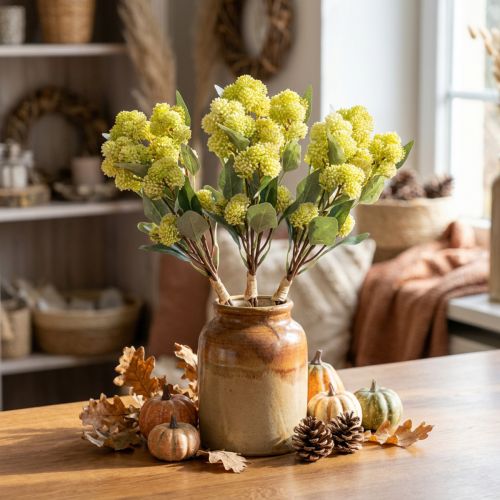Fed Høne Grøn Sedum Stengrøde Kunstige Blomster 41cm 3stk | Floristik24.dk