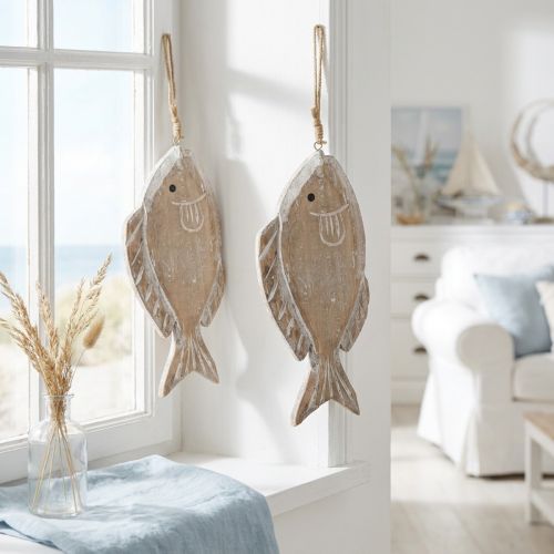 Dekorativ fiskeophæng i træ, 21 cm, 2 stk. | Floristik24.dk