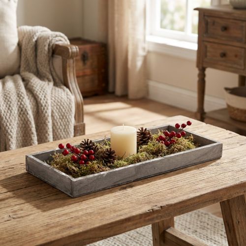 Træbakke vintage firkantet dekorativ bakke trægrå 35×15×3cm | Floristik24.dk