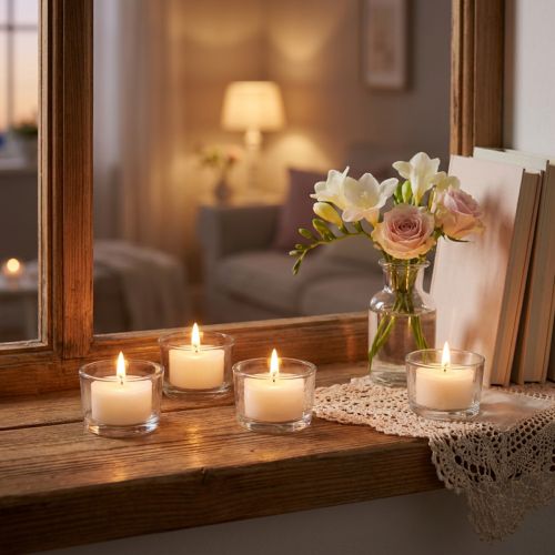 Artikel Duftende fyrfadslys Fresh Flower duftende fyrfadslys hvid Ø25cm 7t 18 stk.