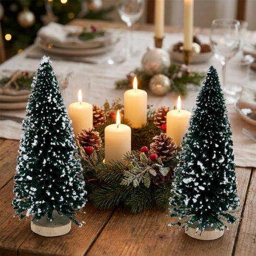 Dekorativ gran med sne, juledekoration, advent H13cm Ø5,5cm 2 stk | Floristik24.dk