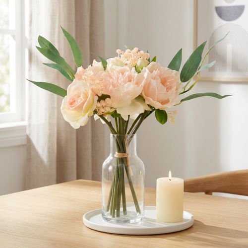 Kunstig blomsterbuket pæoner roser eukalyptus dekorative silkeblomster 32 cm | Floristik24.dk
