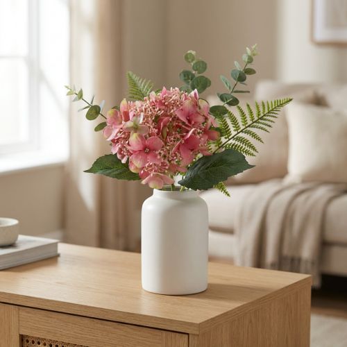 Hortensia kunstig pink og grøn haveblomst med knopper 52cm | Floristik24.dk