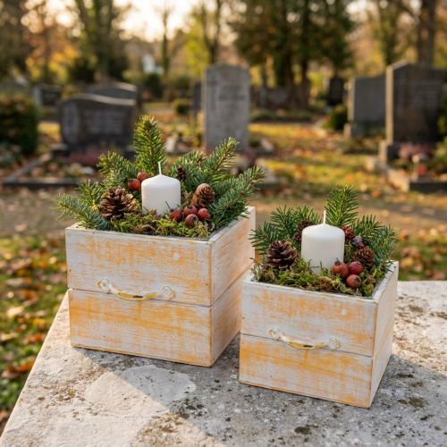 Planteskuffe med håndtag orange hvidt træ 12/15 cm sæt med 2 stk | Floristik24.dk