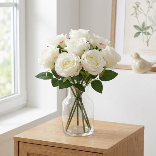 Kunstige roser i bundt hvid 30cm 8 stk | Floristik24.dk