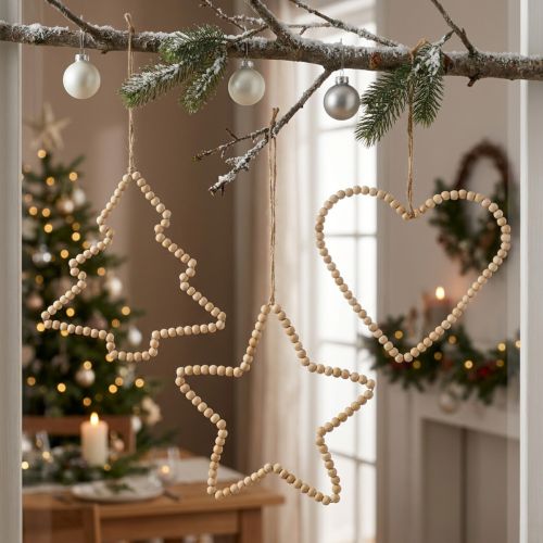 Deco bøjle juletræperler hjerte stjernetræ H20cm 3stk | Floristik24.dk