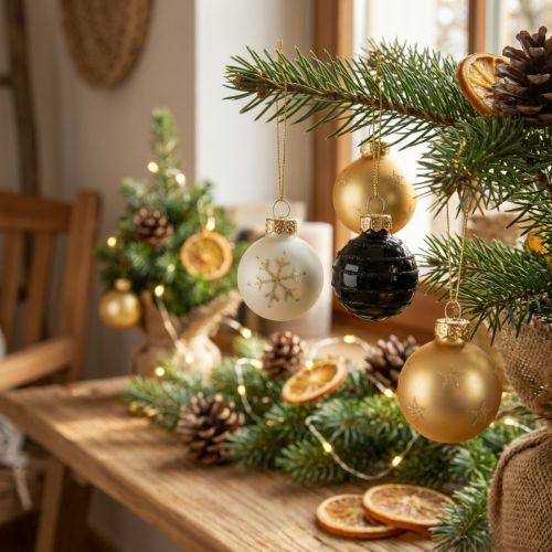 Mini julekugler glas hvid sort guld Ø3cm 9 stk | Floristik24.dk