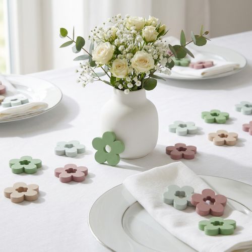 Artikel Scatter dekoration træblomster borddekoration farvet 2 motiver Ø3cm 24 stk.