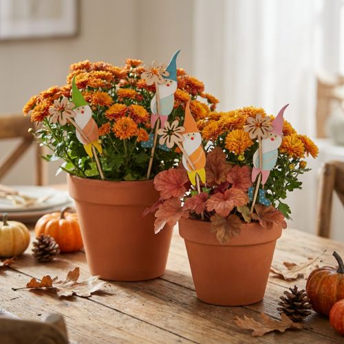 Dværg dekoration med blomster blomsterprop træ 4×10,5cm 12stk | Floristik24.dk
