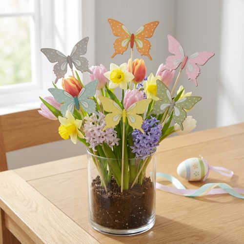 Blomsterpind sommerfugletræ med fjer 8x7cm 12 stk | Floristik24.dk