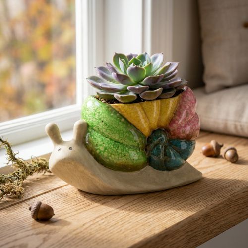 Dekorativ sneglepotte, keramisk urtepotte, farverig, 19×8,5×11 cm | Floristik24.dk