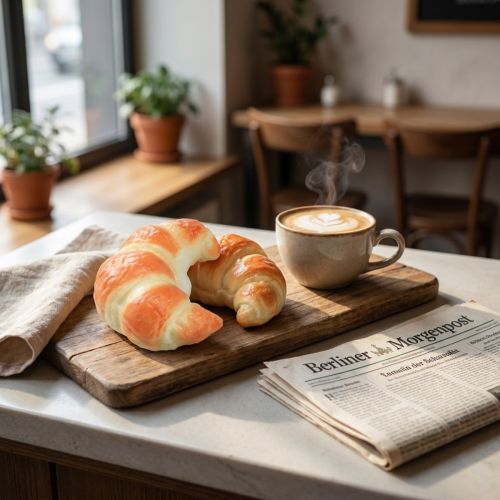 Utroligt realistiske dekorative croissanter, kunstigt bagværk 10 cm, maddekoration sæt med 2 til butiksvinduer og showrooms | Floristik24.dk