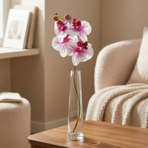 Orkidé Kunstig Phalaenopsis 4 Blomster Hvid Pink 72cm | Floristik24.dk