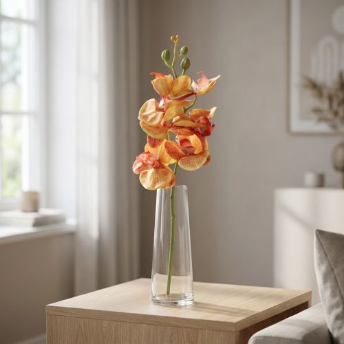 Artikel Kunstig orkidé Phalaenopsis flammet rød gul 78cm