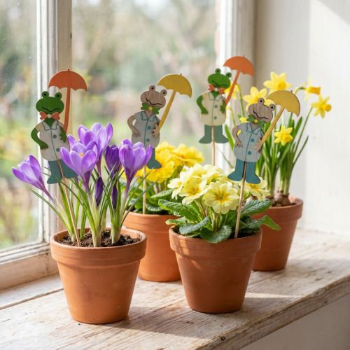 Frø med paraply blomsterprop træ 8,5cm 12stk | Floristik24.dk