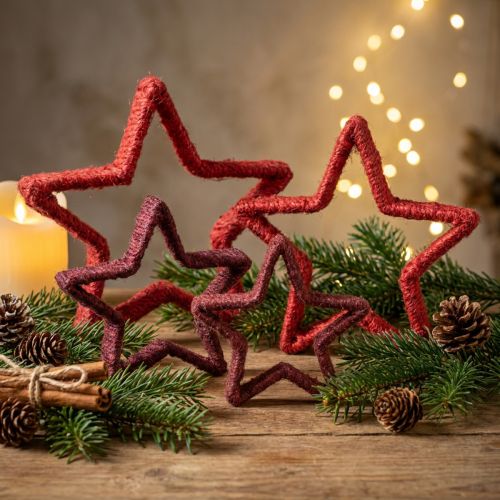 Stjerne til stand juledekoration juterød 13/18cm 4stk | Floristik24.dk
