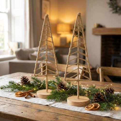Juletræspyntstativ metal træ natur H39cm 2stk | Floristik24.dk