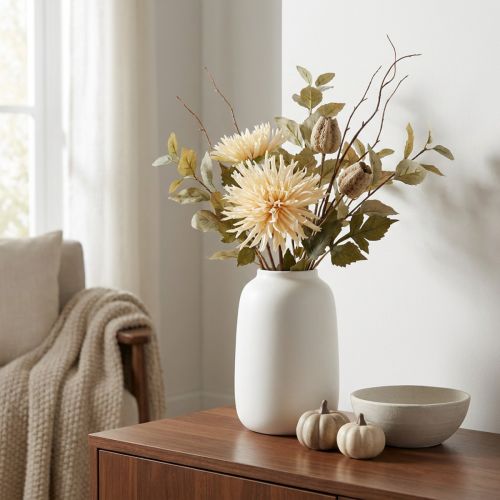 Krysantemum creme kunstig blomst med 2 blomster L70cm | Floristik24.dk