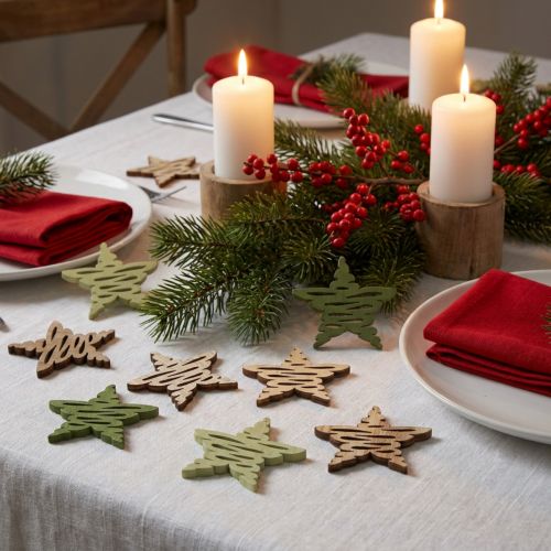 Scatter pieces stjerner natur grøn juletræ Ø4cm 72 stk | Floristik24.dk