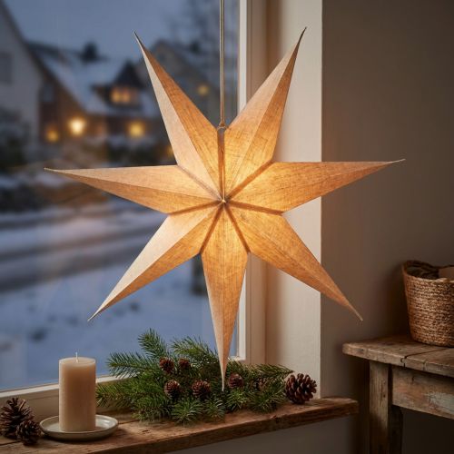Lysende papirstjerne, naturlig jute, jul, 60 cm | Floristik24.dk