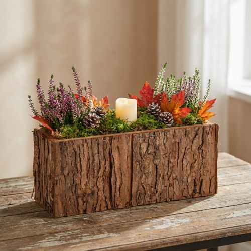 Aflang træplantekasse, blomsterkasse af fyrrebark, 27×10 cm | Floristik24.dk