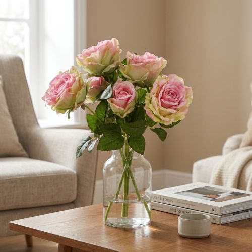 Kunstig rosenbusk grøn, pink 55cm | Floristik24.dk