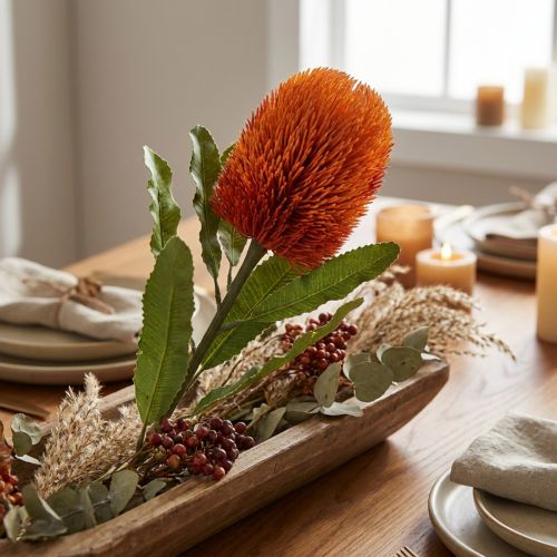 Kunstig blomst Banksia Orange Efterårsdekoration Begravelsesblomster 64cm | Floristik24.dk