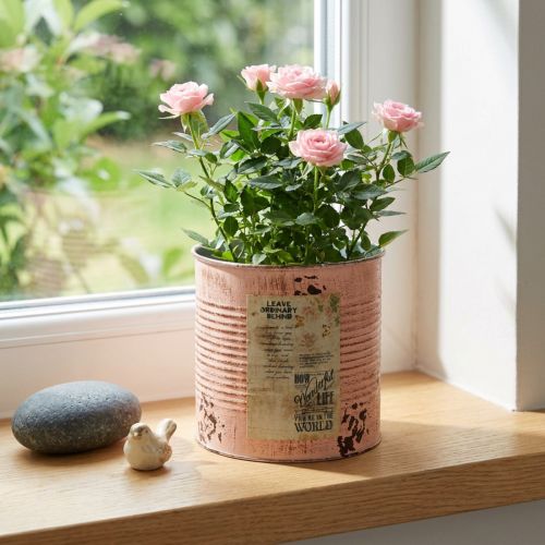 Artikel Blomsterpotte dekorativ dåse laksefarvet metalplanter Ø15,5 cm H15 cm