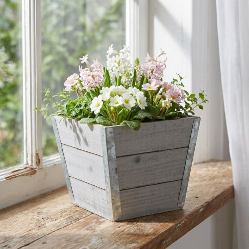 Blomsterkasse trækasse shabby chic grå 19x19x15,5cm | Floristik24.dk