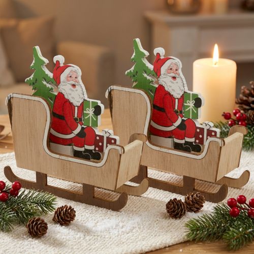 Deco-slæde med julemand juleslæde 10cm 2stk | Floristik24.dk