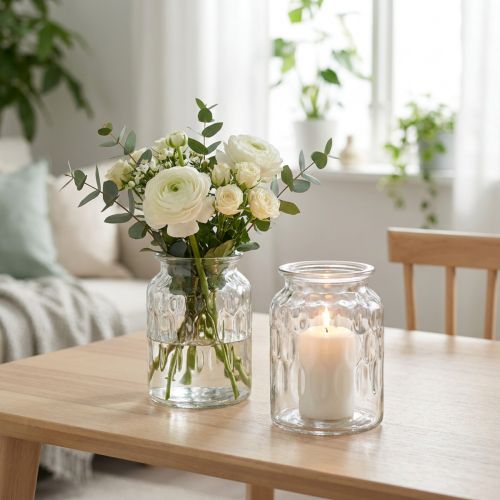 Glasvase med mønster, lanterne glas klar H15cm Ø11cm 2stk | Floristik24.dk