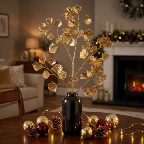 Artikel Gingko gren dekorativ kunstig plante bronze glitter 84cm