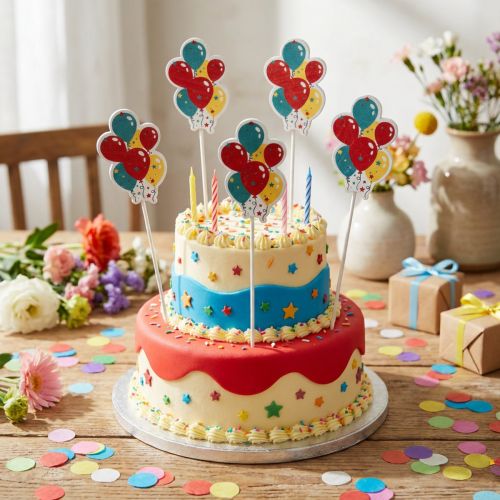 Artikel Blomsterstik buket dekorative kage topper balloner farverige 26cm 15 stk