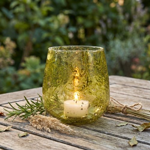 Lanterne glas dekoration vintage gul grøn Ø12cm H12,5cm | Floristik24.dk