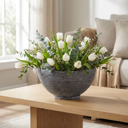Artikel Dekorativ skål rund planteskål grå sort Ø40cm H19,5cm