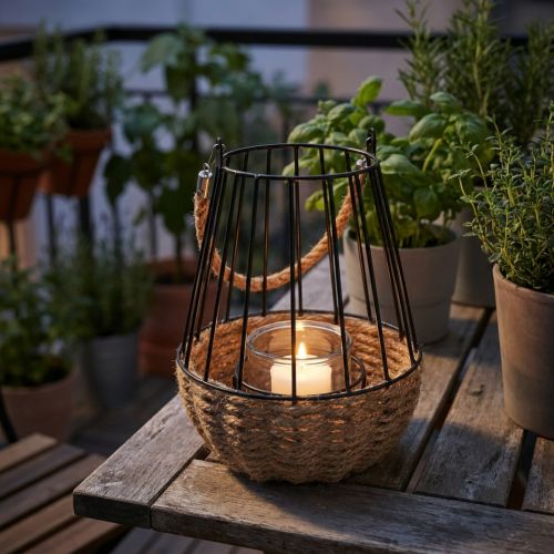 Lanterne med hank og glas sort natur Ø18cm H22cm | Floristik24.dk