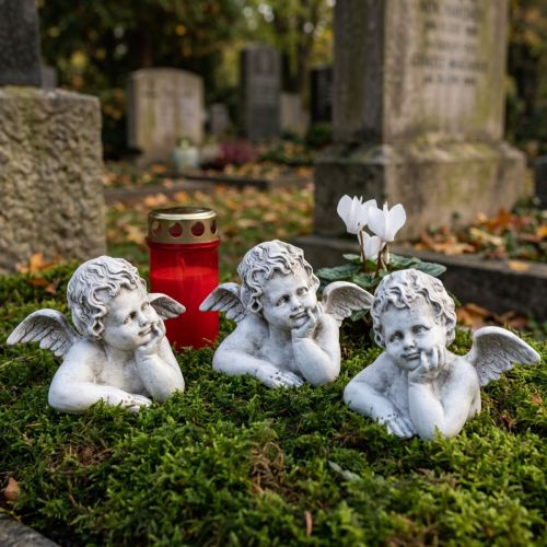 Dekorativ englefigur polyresin gravdekoration grå hvid H6cm 3 stk | Floristik24.dk