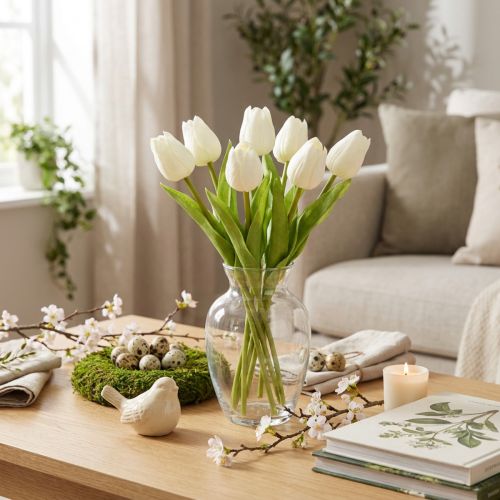 Kunstig tulipan, realistisk dekoration, holdbar kunstig blomst til hjemmet, 21 cm, 6 stk. | Floristik24.dk