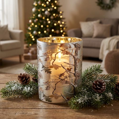 Artikel Glaslanterne med grendesign, guldfarvet inderside, 12 cm