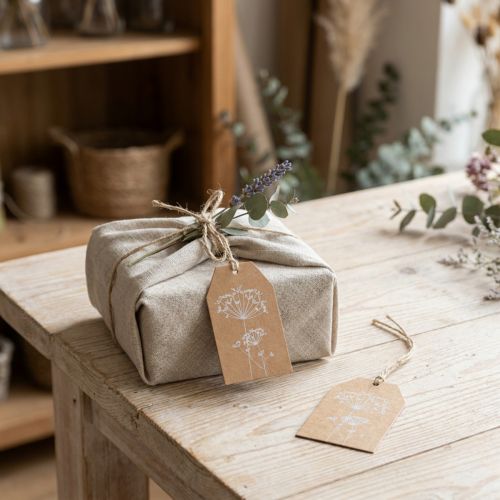 Gavemærker papir brune blomster 8×5cm 24 stk | Floristik24.dk