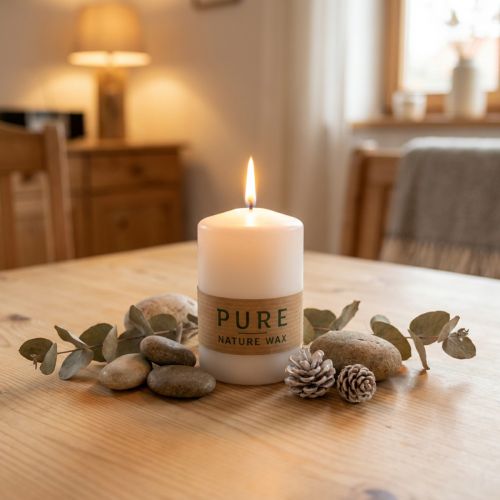 PURE Nature Safe Candle søjle lys stearin, raps voks 90/60mm hvid 1 stk. | Floristik24.dk