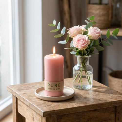PURE søjlelys 130/60 dekorativt lys pink naturlig voks | Floristik24.dk