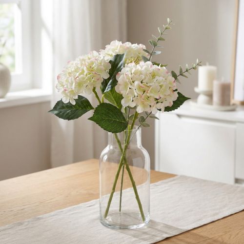 Hortensia, silkeblomst, kunstig blomst til bordpynt hvid, grøn L44cm | Floristik24.dk