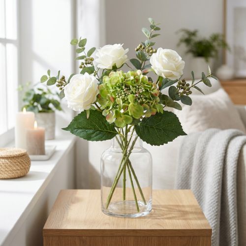 Artikel Kunstig hortensia, blomsterdekoration, silkeblomst grøn L44cm